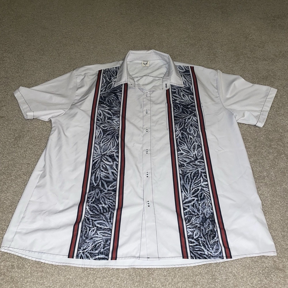 Hardaddy Mens XL White Tropical Snakeskin Panel Button Down Short Sleeve Shirt